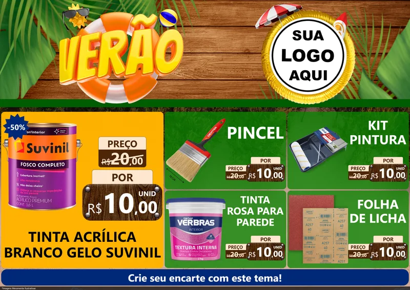 Modelo de Encarte para Encarte A4 Horizontal com o tema Verão para Tintas e Ferramentas