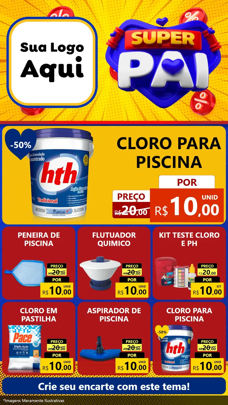 Modelo de Rede Social para Stories com o tema Super Pai para Produtos para Piscina