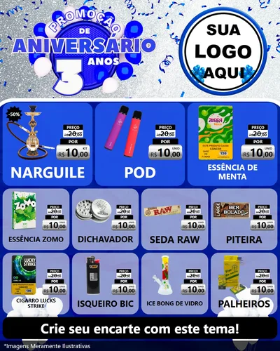 Modelo de Rede Social para Feed Instagram com o tema Promoção de Aniversário - 3 Anos para Tabacaria