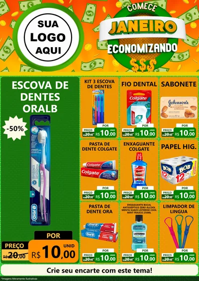 Modelo de Encarte para Encarte A4 Vertical com o tema Comece Janeiro Economizando para Higiene Pessoal