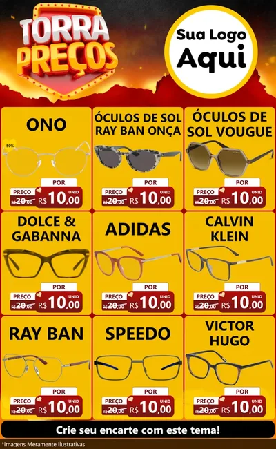 Modelo de Encarte para Encarte Grande com o tema Torra Preços para Óticas