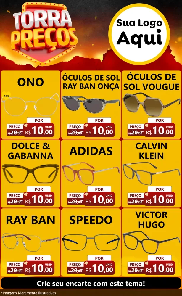 Modelo de Encarte para Encarte Grande com o tema Torra Preços para Óticas