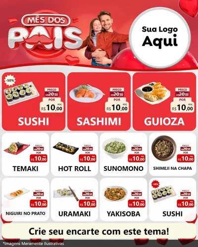 Modelo de Rede Social para Feed Instagram com o tema Mês dos Pais para Comida japonesa
