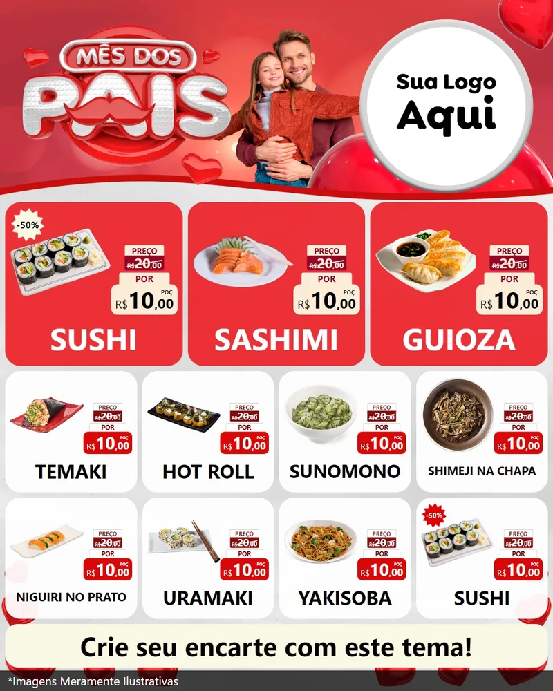 Modelo de Rede Social para Feed Instagram com o tema Mês dos Pais para Comida japonesa