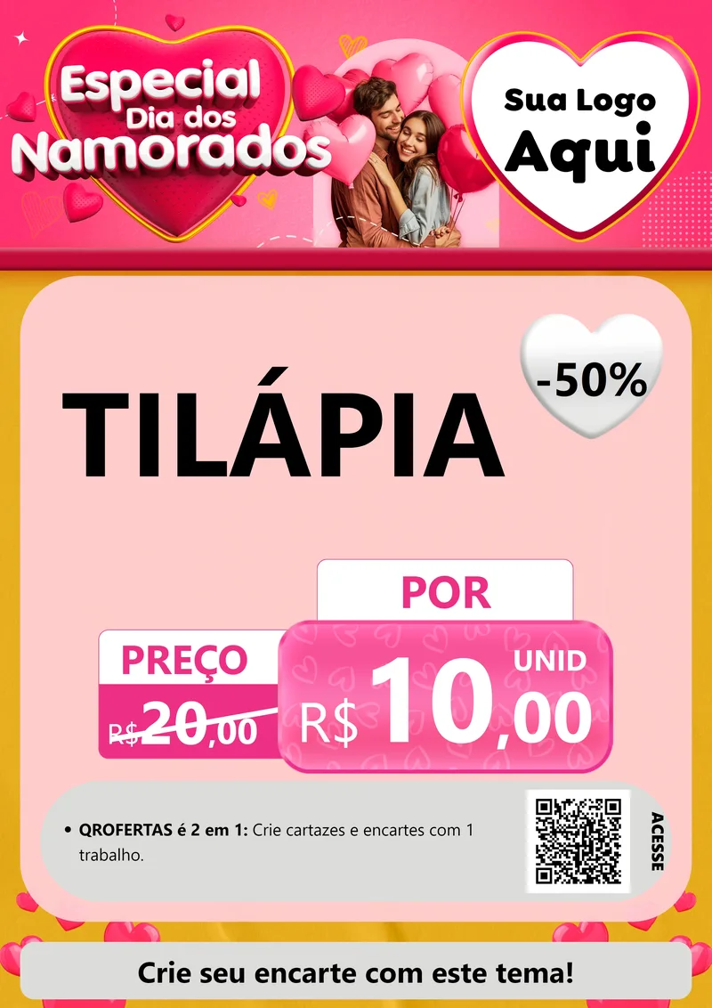 Modelo de Cartaz para Cartaz A4 Vertical com o tema Especial Dia dos Namorados para Peixaria