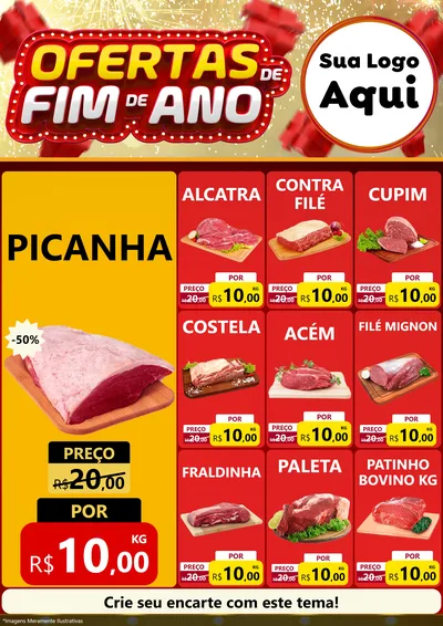 Modelo de Encarte para Encarte A4 Vertical com o tema Ofertas de Fim de Ano para Açougue