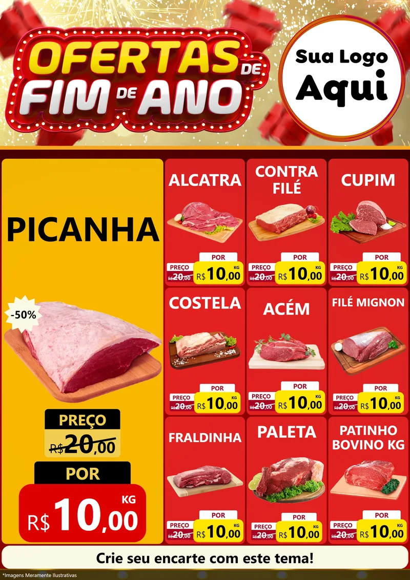 Modelo de Encarte para Encarte A4 Vertical com o tema Ofertas de Fim de Ano para Açougue