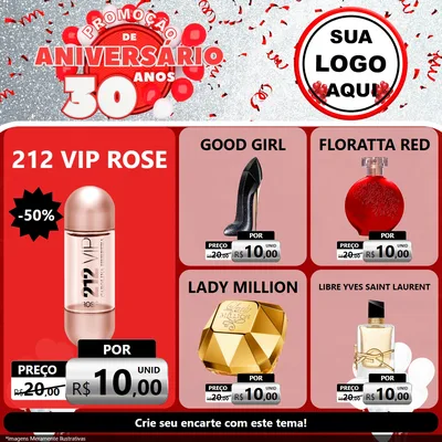 Modelo de Rede Social para Feed Facebook com o tema Promoção de Aniversário - 30 Anos para Perfumes