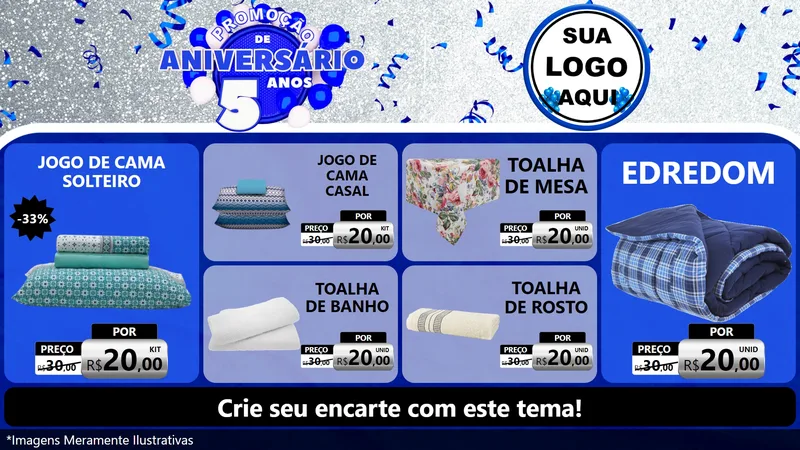 Modelo de TV para TV Horizontal com o tema Promoção de Aniversário - 5 Anos para Cama, Mesa e Banho