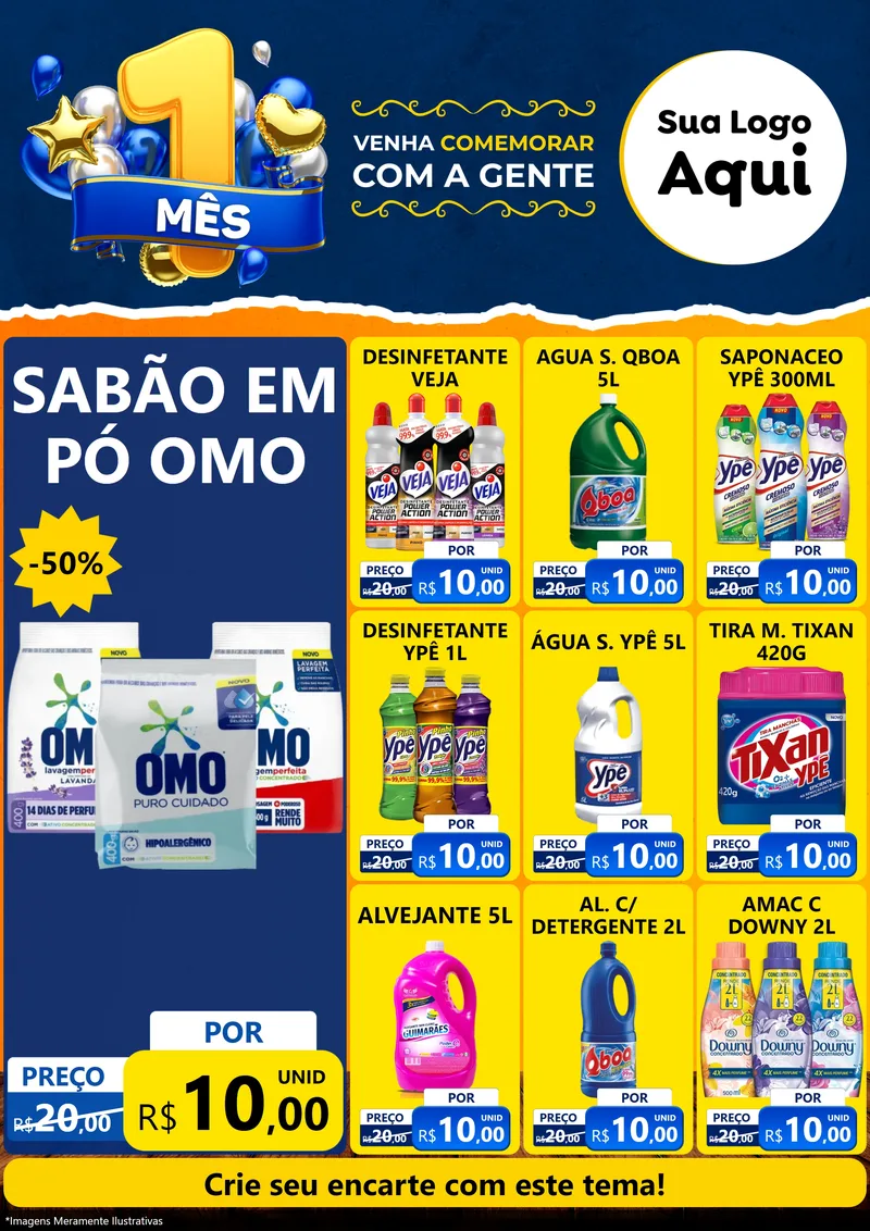 Modelo de Encarte para Encarte A4 Vertical com o tema Um Mês de Aniversário para Produtos de Limpeza