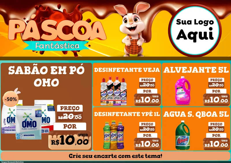Modelo de Encarte para Encarte A4 Horizontal com o tema Páscoa Fantástica para Produtos de Limpeza