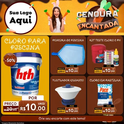 Modelo de Rede Social para Feed Facebook com o tema Cenoura Encantada - Páscoa para Produtos para Piscina