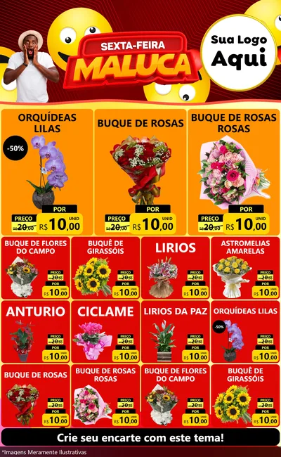 Modelo de Encarte para Encarte Grande com o tema Sexta-feira Maluca para Floricultura e jardim