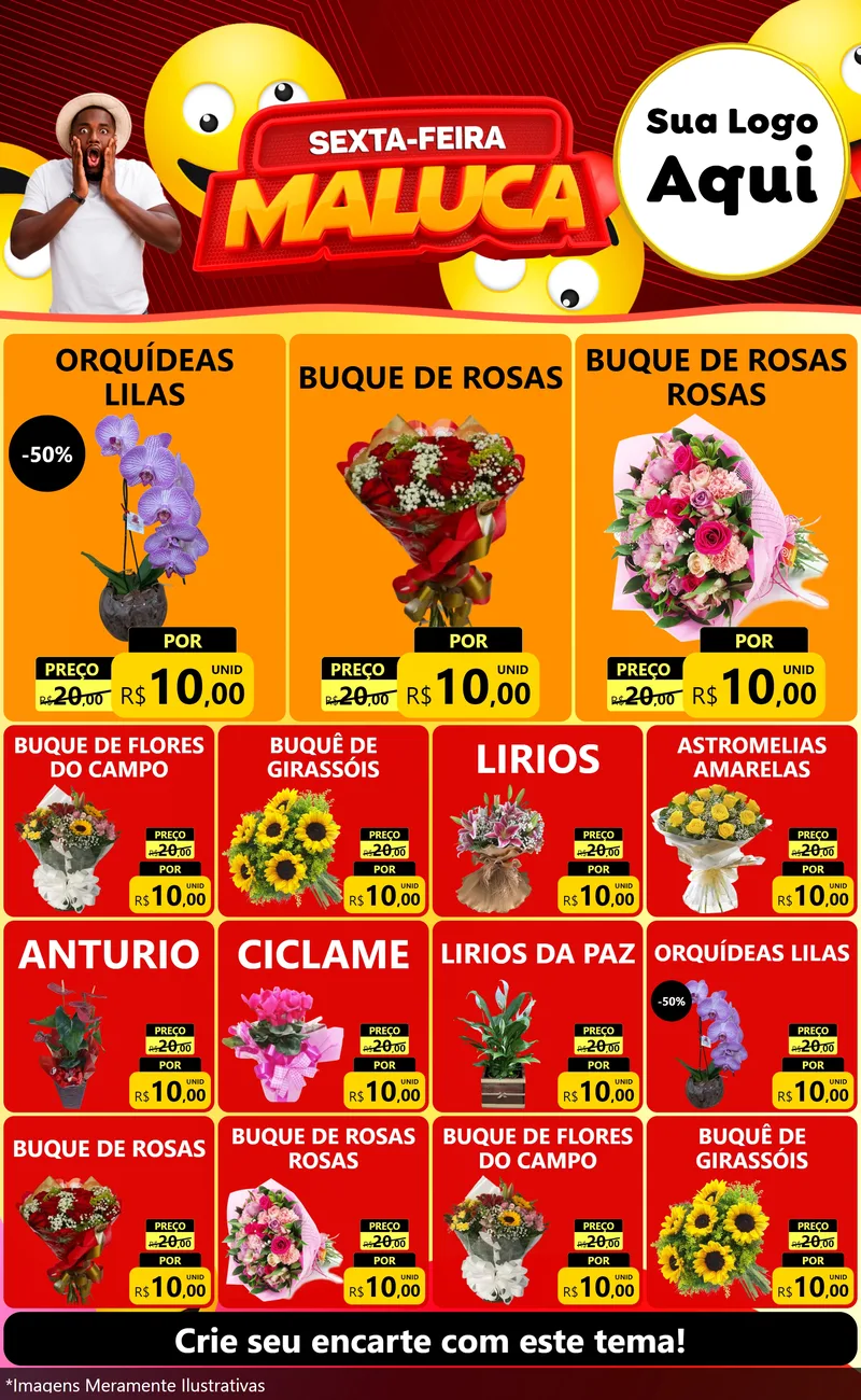 Modelo de Encarte para Encarte Grande com o tema Sexta-feira Maluca para Floricultura e jardim