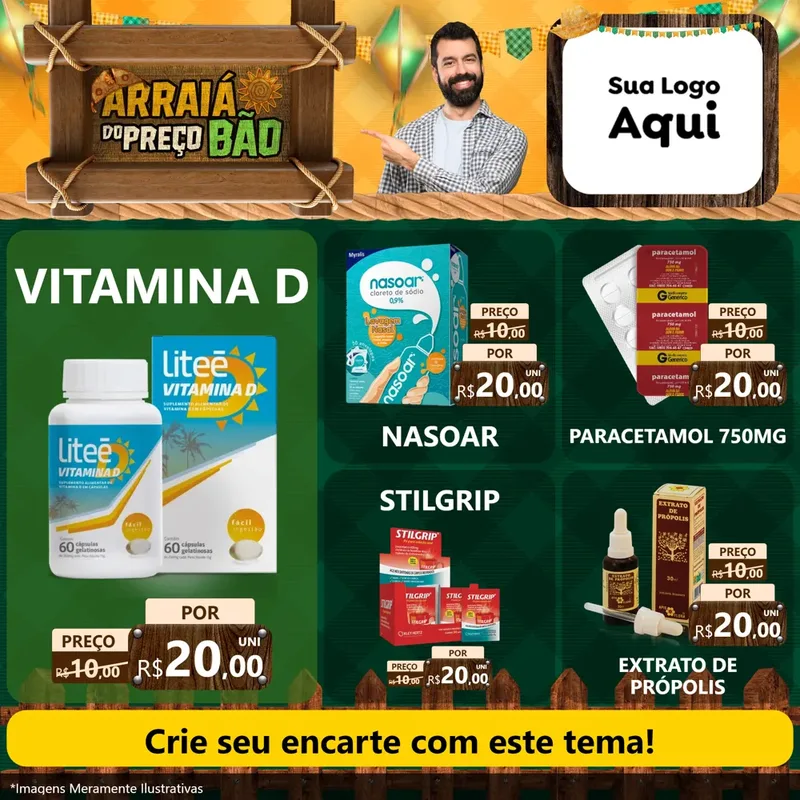 Modelo de Rede Social para Feed Facebook com o tema Arraiá do preço bão para Farmácia