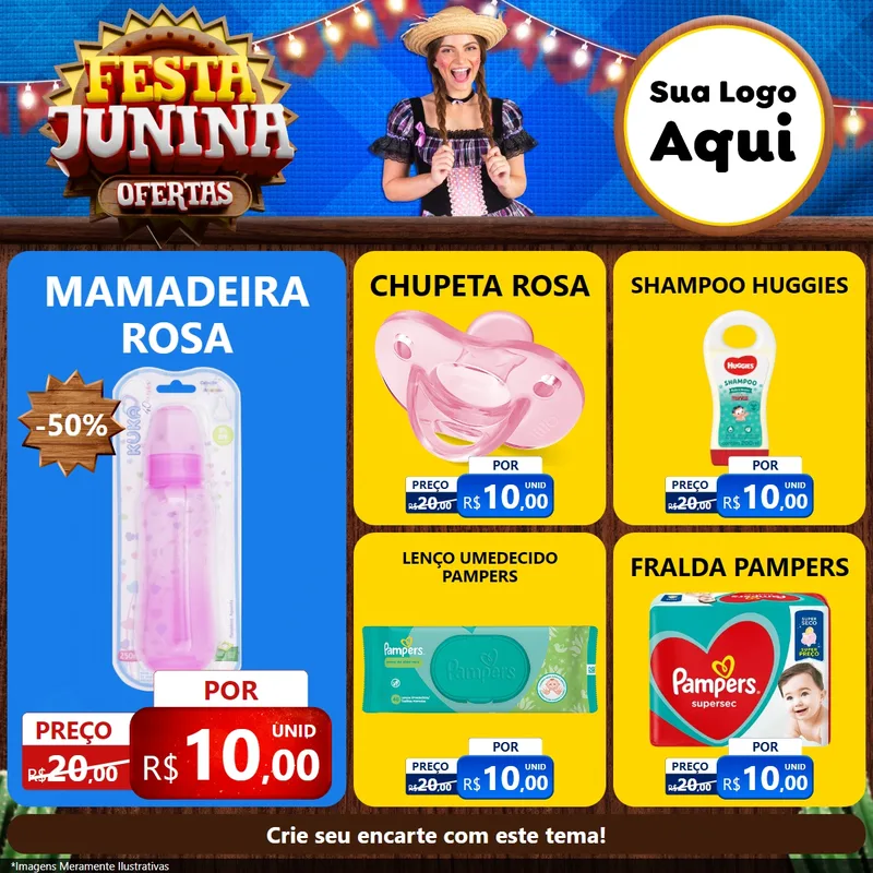 Modelo de Rede Social para Feed Facebook com o tema Festa Junina Ofertas para Bebês