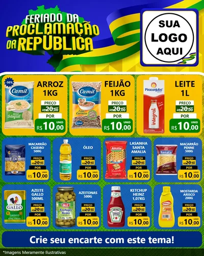 Modelo de Rede Social para Feed Instagram com o tema Feriado da Proclamação da República para Supermercado
