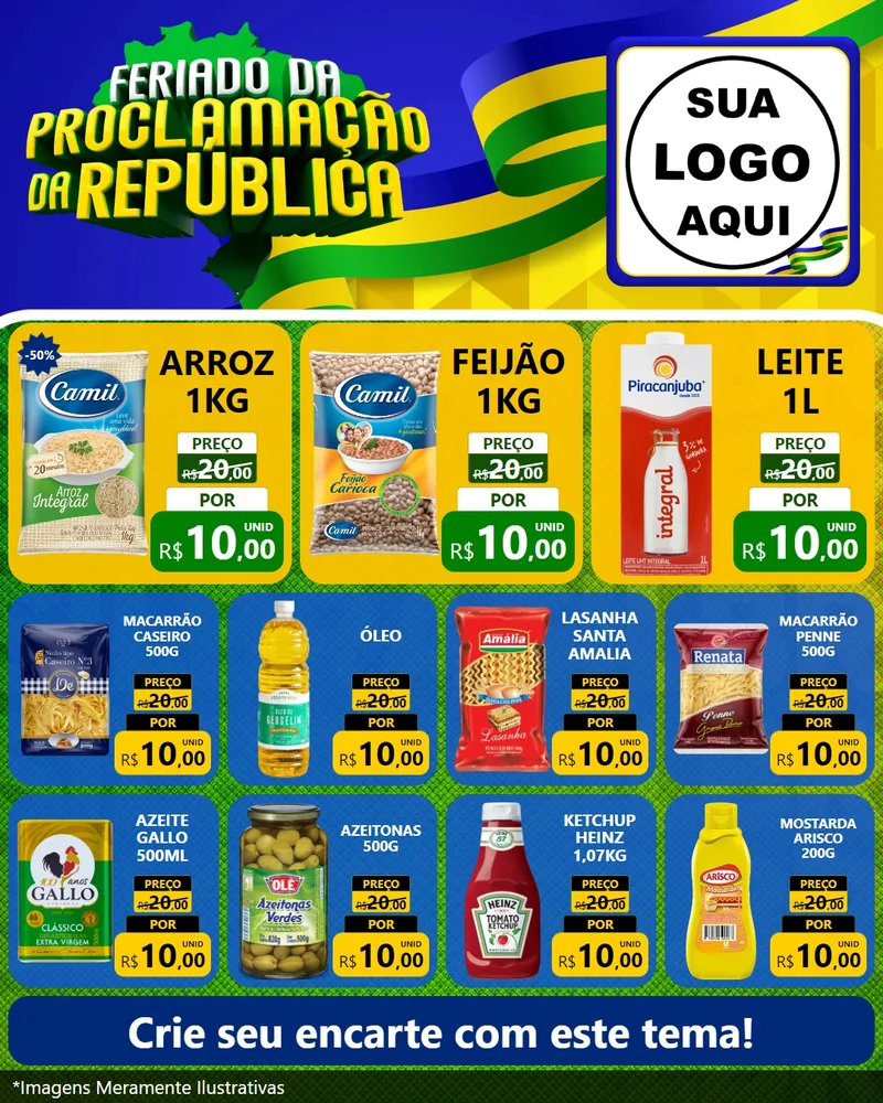 Modelo de Rede Social para Feed Instagram com o tema Feriado da Proclamação da República para Supermercado
