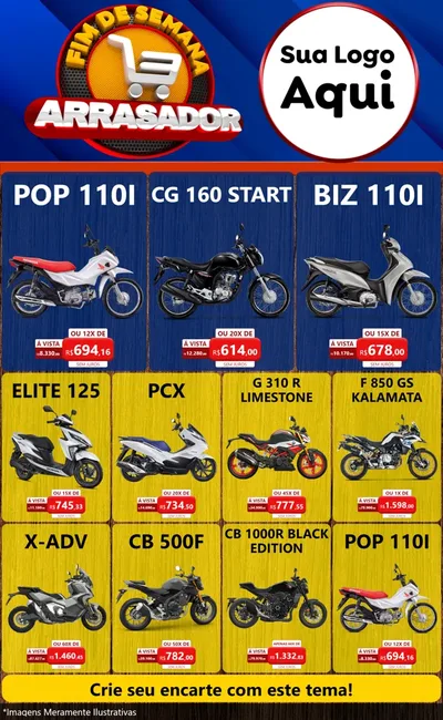Modelo de Encarte para Encarte Grande com o tema Fim De Semana Arrasador para Concessionaria de Motos