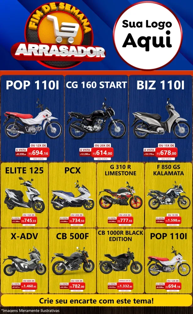 Modelo de Encarte para Encarte Grande com o tema Fim De Semana Arrasador para Concessionaria de Motos