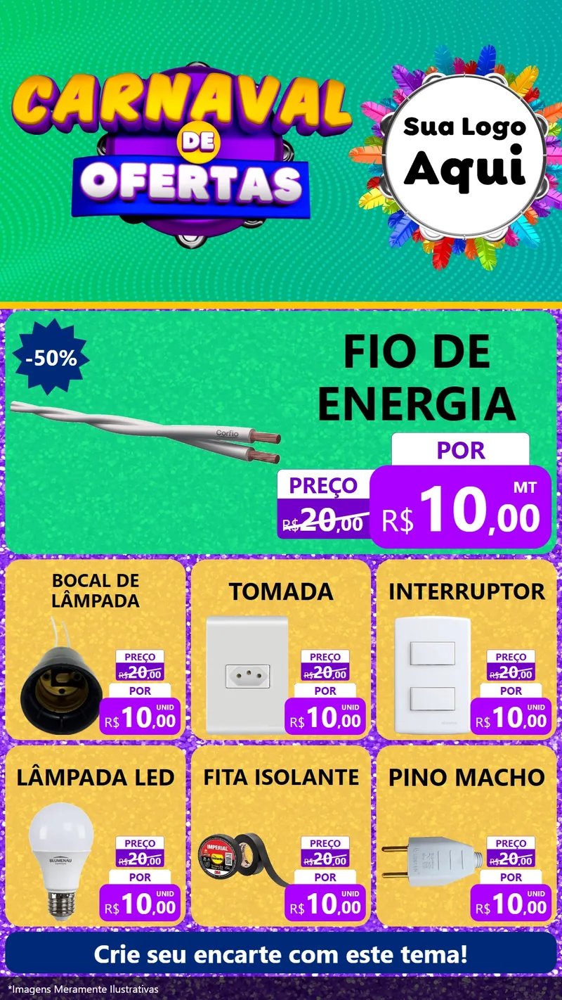 Modelo de Rede Social para Stories com o tema Carnaval de Ofertas para Materiais Elétricos