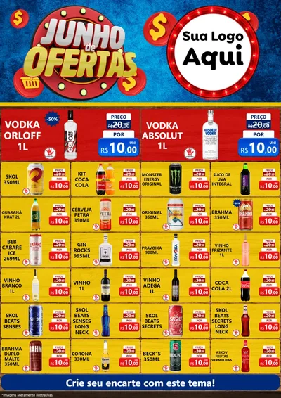 Modelo de Encarte para Encarte A4 Vertical com o tema Junho de Ofertas para Distribuidora de bebidas