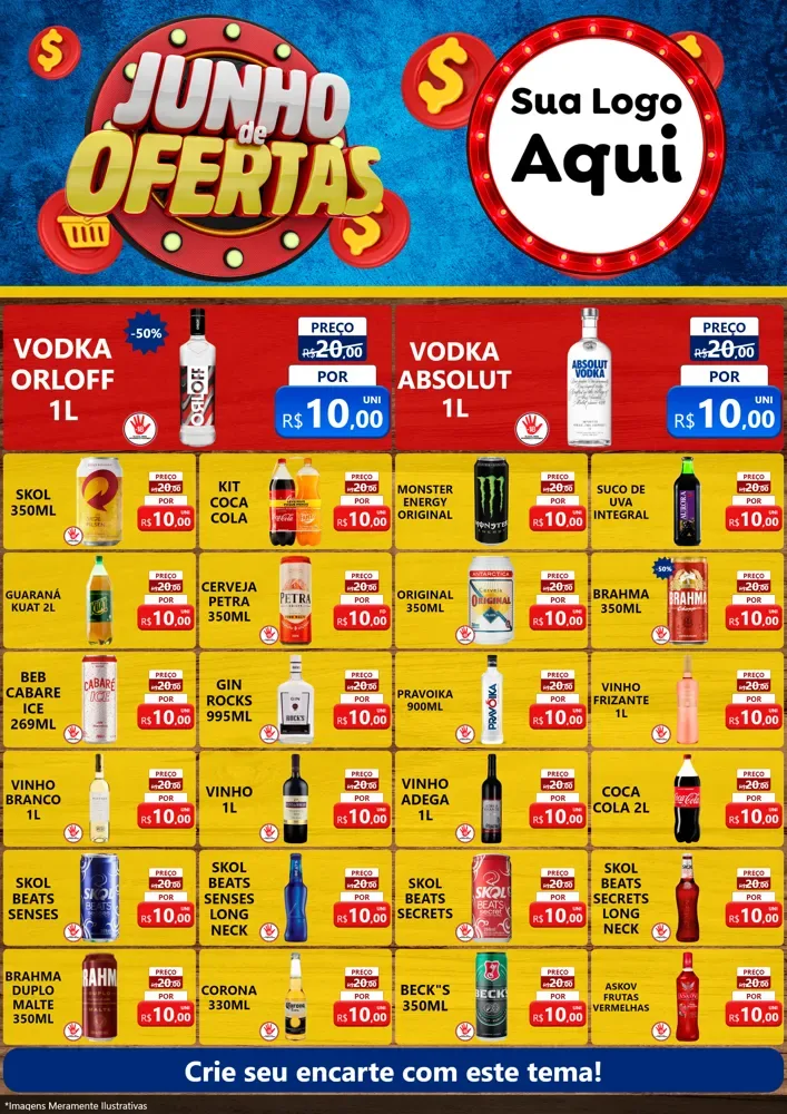 Modelo de Encarte para Encarte A4 Vertical com o tema Junho de Ofertas para Distribuidora de bebidas