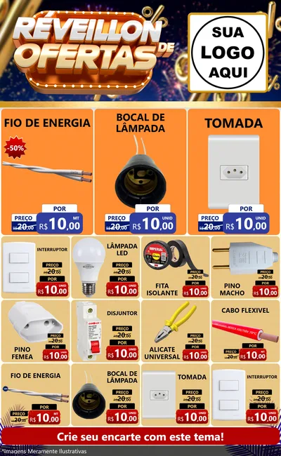 Modelo de Encarte para Encarte Grande com o tema Réveillon de Ofertas para Materiais Elétricos