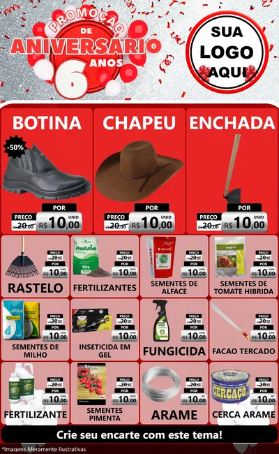 Modelo de Encarte para Encarte Grande com o tema Promoção de Aniversário - 6 Anos para Agropecuária
