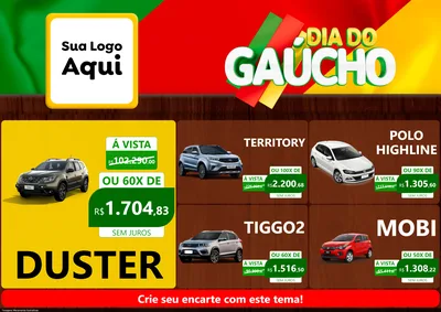 Modelo de Encarte para Encarte A4 Horizontal com o tema Dia do Gaúcho para Concessionaria de Carros