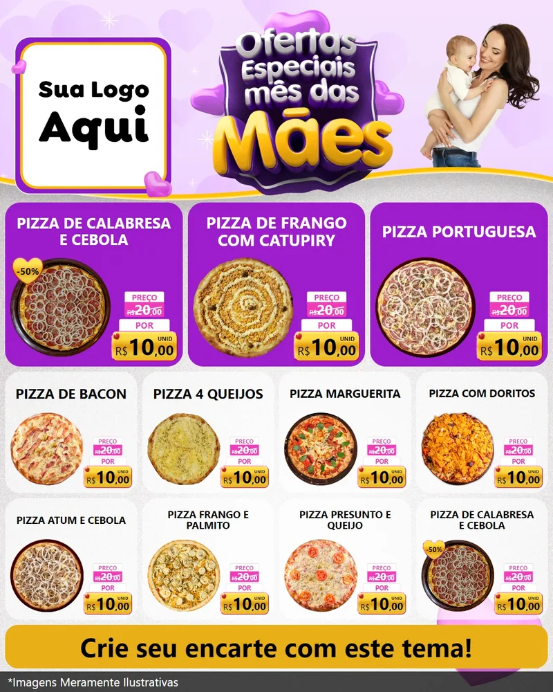Modelo de Rede Social para Feed Instagram com o tema Ofertas Especiais - Mês das Mães para Pizzaria