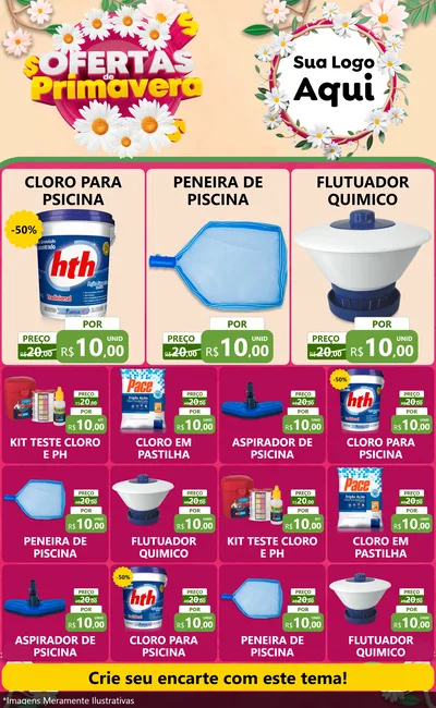 Modelo de Encarte para Encarte Grande com o tema Ofertas de Primavera para Produtos para Piscina
