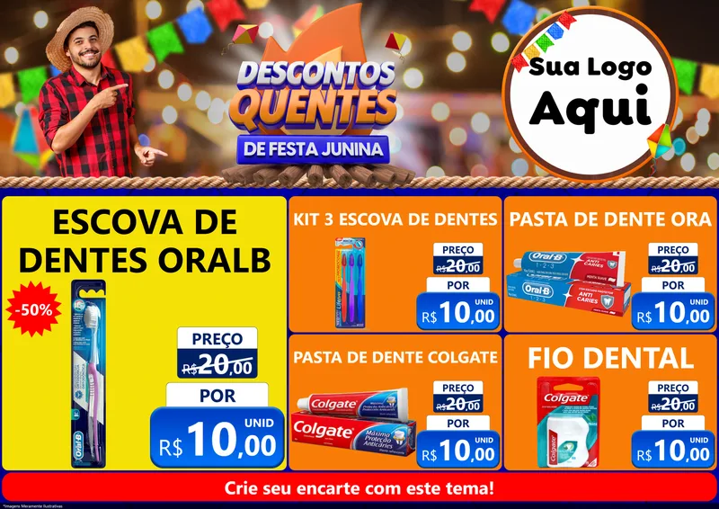 Modelo de Encarte para Encarte A4 Horizontal com o tema Descontos Quentes de Festa Junina para Higiene Pessoal