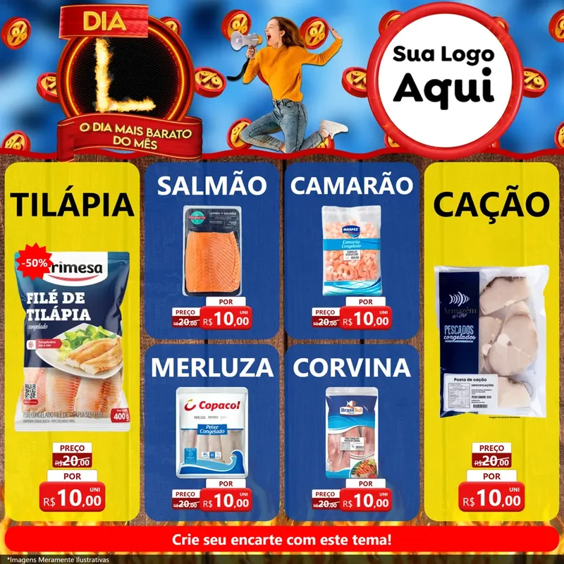 Modelo de Rede Social para Feed Facebook com o tema Dia L - O Dia Mais Barato Do Mês para Peixaria