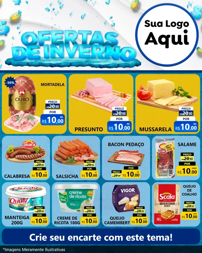 Modelo de Rede Social para Feed Instagram com o tema Ofertas de Inverno para Frios e Laticínios