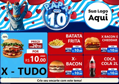 Modelo de Encarte para Encarte A4 Horizontal com o tema Papai Nota 10 para Hamburgueria