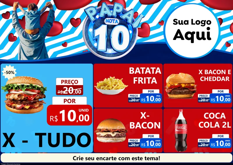 Modelo de Encarte para Encarte A4 Horizontal com o tema Papai Nota 10 para Hamburgueria