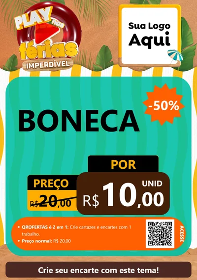 Modelo de Cartaz para Cartaz A4 Vertical com o tema Play Nas Férias Imperdível para Brinquedos
