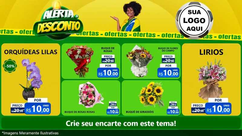 Modelo de TV para TV Horizontal com o tema Alerta de Desconto para Floricultura e jardim