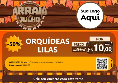 Modelo de Cartaz para Cartaz A4 Horizontal com o tema Arraiá de Julho - Junina para Floricultura e jardim