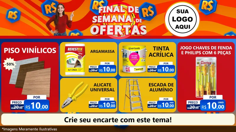 Modelo de TV para TV Horizontal com o tema Final de Semana de Ofertas para Material para Construção
