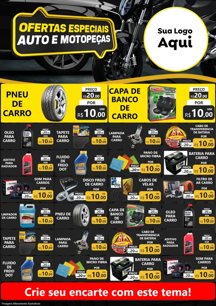 Modelo de Encarte para Encarte A4 Vertical com o tema Ofertas Especiais Auto e Motopeças para Auto peças