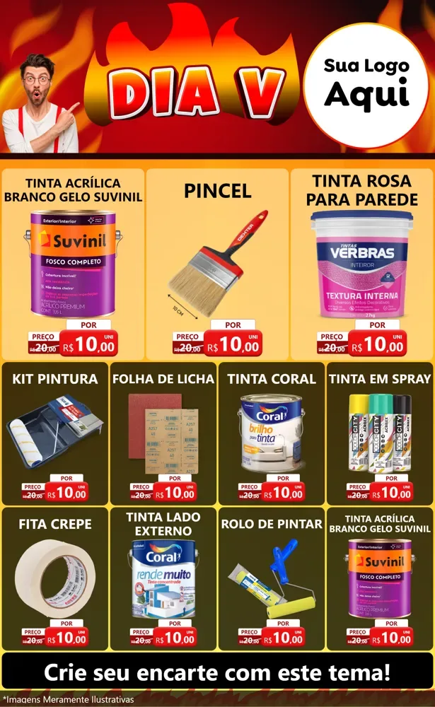 Modelo de Encarte para Encarte Grande com o tema Dia V para Tintas e Ferramentas