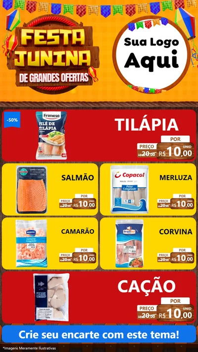 Modelo de TV para TV Vertical com o tema Festa Junina de Grandes Ofertas para Peixaria