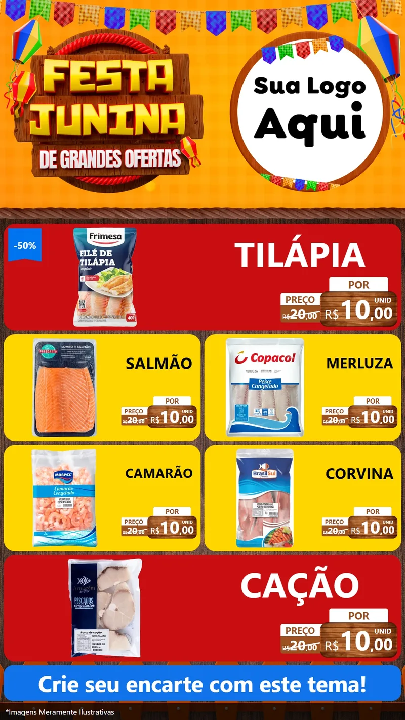 Modelo de TV para TV Vertical com o tema Festa Junina de Grandes Ofertas para Peixaria