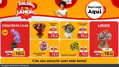Modelo de TV para TV Horizontal com o tema Saldão de Janeiro para Floricultura e jardim
