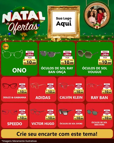 Modelo de Rede Social para Feed Instagram com o tema Natal de Ofertas para Óticas