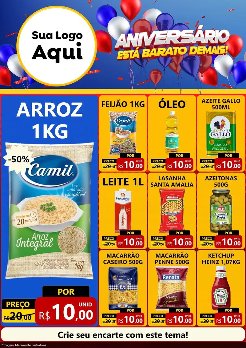 Modelo de Encarte para Encarte A4 Vertical com o tema Aniversário para Supermercado