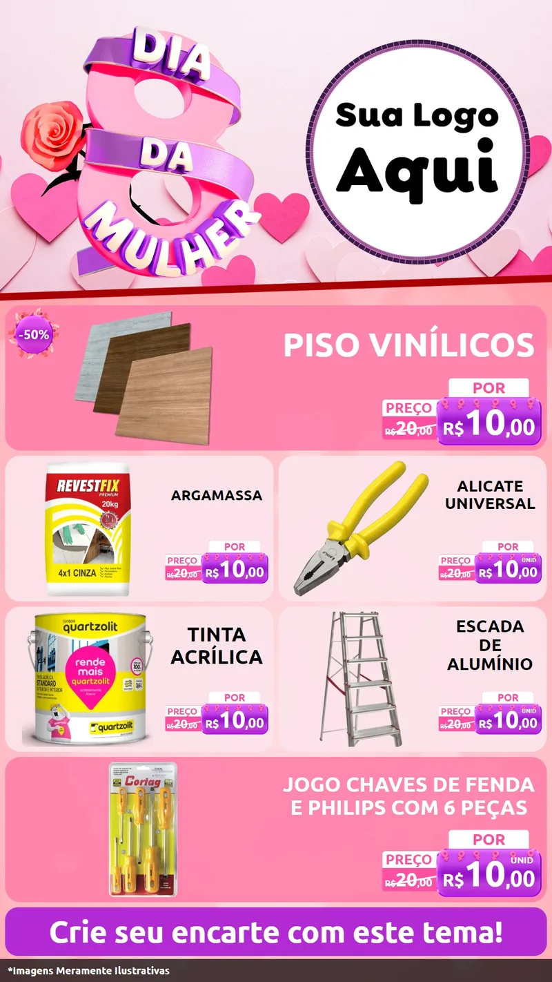 Modelo de TV para TV Vertical com o tema Dia da Mulher para Material para Construção