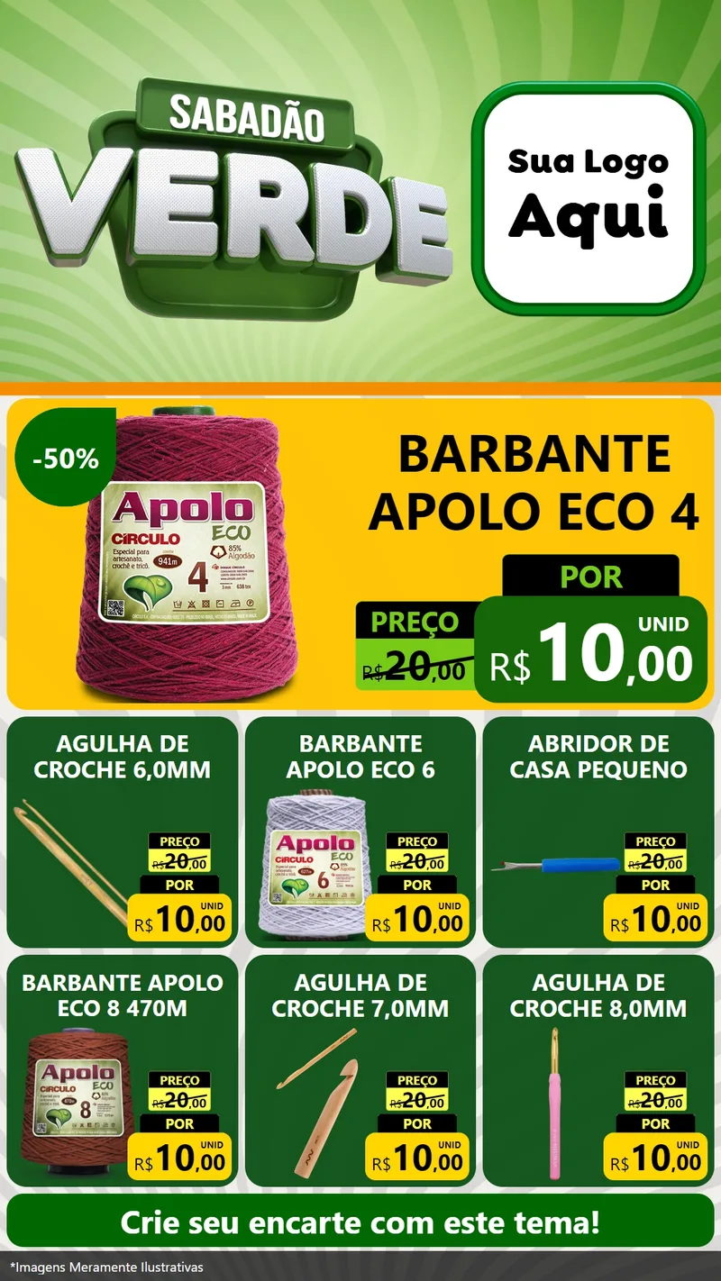 Modelo de Rede Social para Stories com o tema Sabadão Verde para Armarinho e Aviamentos